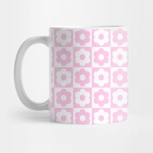 Pink and White Checkered Flower Pattern Mug